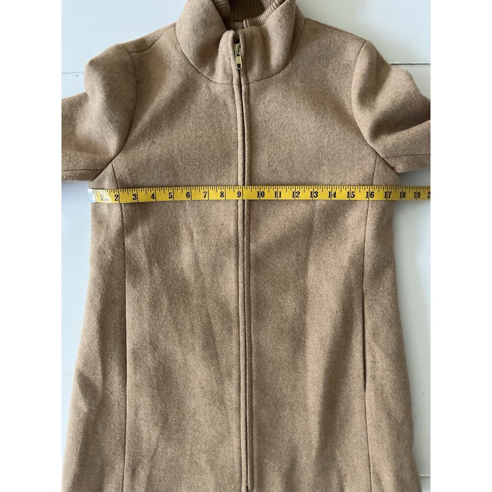J Crew Village Coat Women 0 Tan Wool Blend Full Zip Mock Neck Lined Pockets - Picture 5 of 11